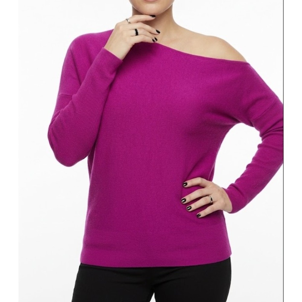 New Express Lightweight Sweater Large Fuchsia Asymmetric Neck Dolman Knit